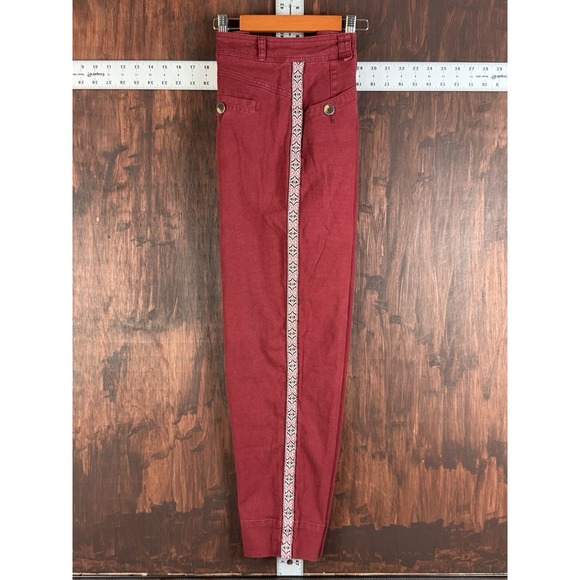 Anthropologie Embroidered Side Stripe Trousers Tapered Pants Boho Aztec Womens 2 - Picture 1 of 8